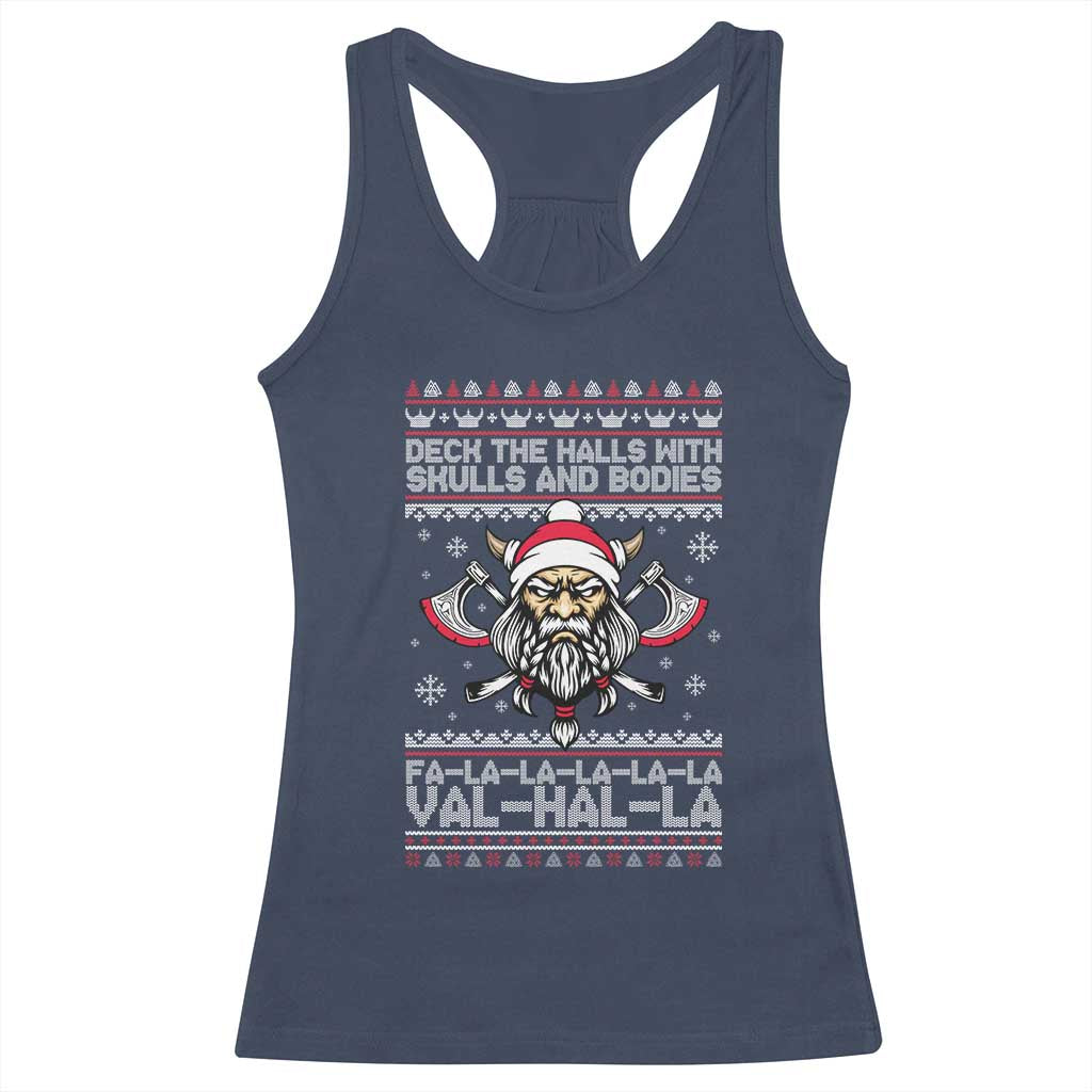Deck The Halls With Skulls and Bodies Racerback Tank Top Viking Christmas Fa La La Valhalla - Wonder Print Shop