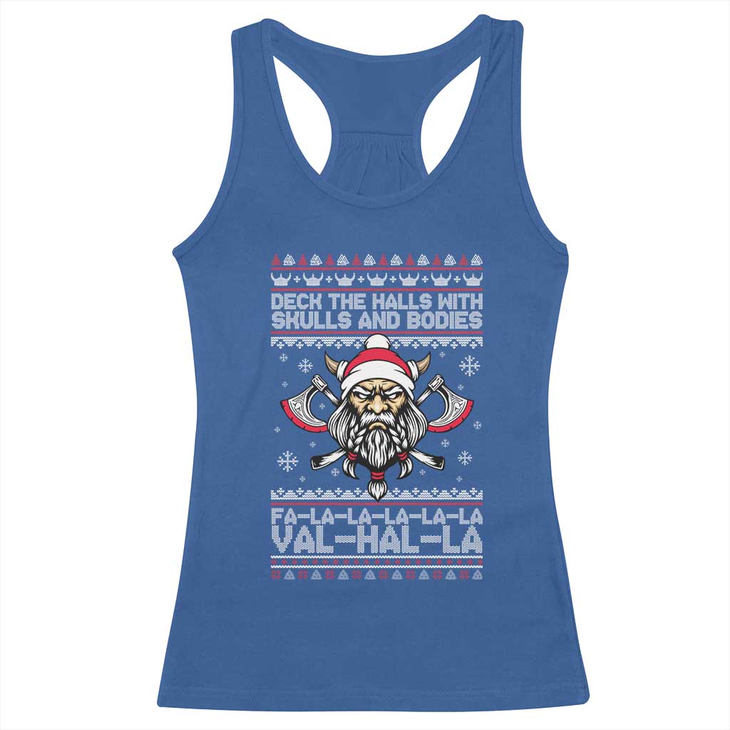 Deck The Halls With Skulls and Bodies Racerback Tank Top Viking Christmas Fa La La Valhalla - Wonder Print Shop