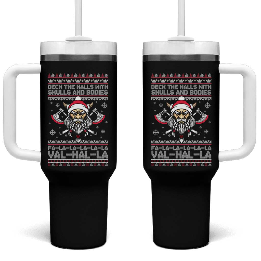 Deck The Halls With Skulls and Bodies Tumbler With Handle Viking Christmas Fa La La Valhalla - Wonder Print Shop