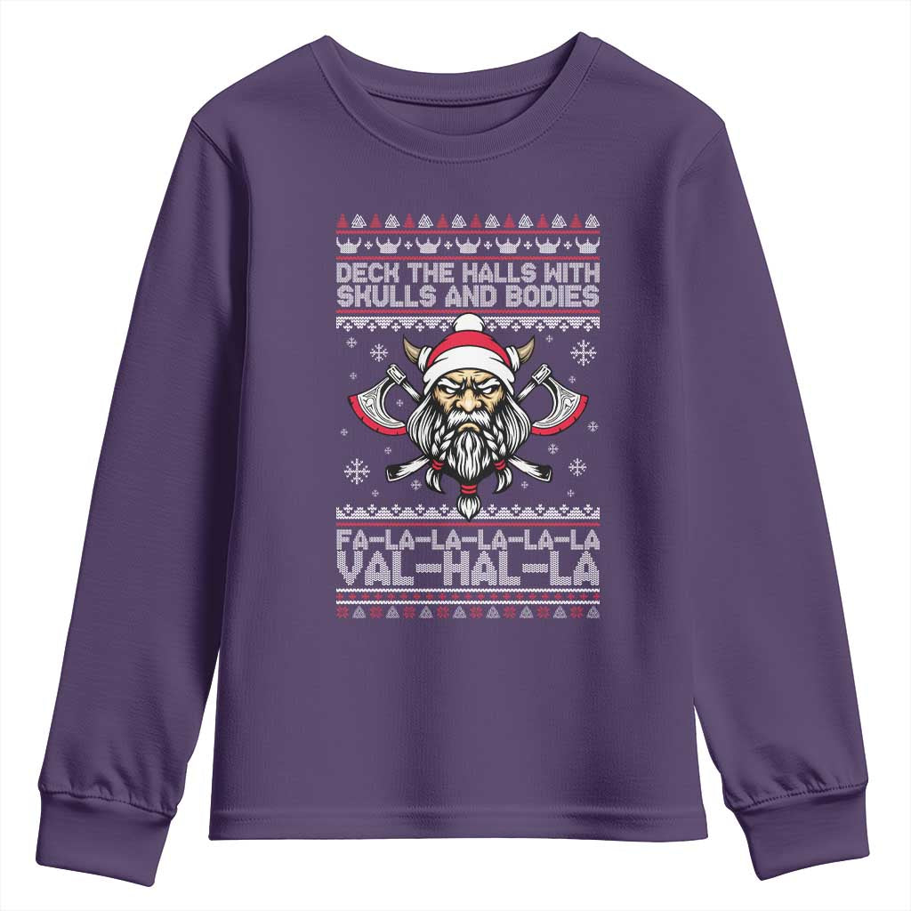 Deck The Halls With Skulls and Bodies Youth Sweatshirt Viking Christmas Fa La La Valhalla - Wonder Print Shop
