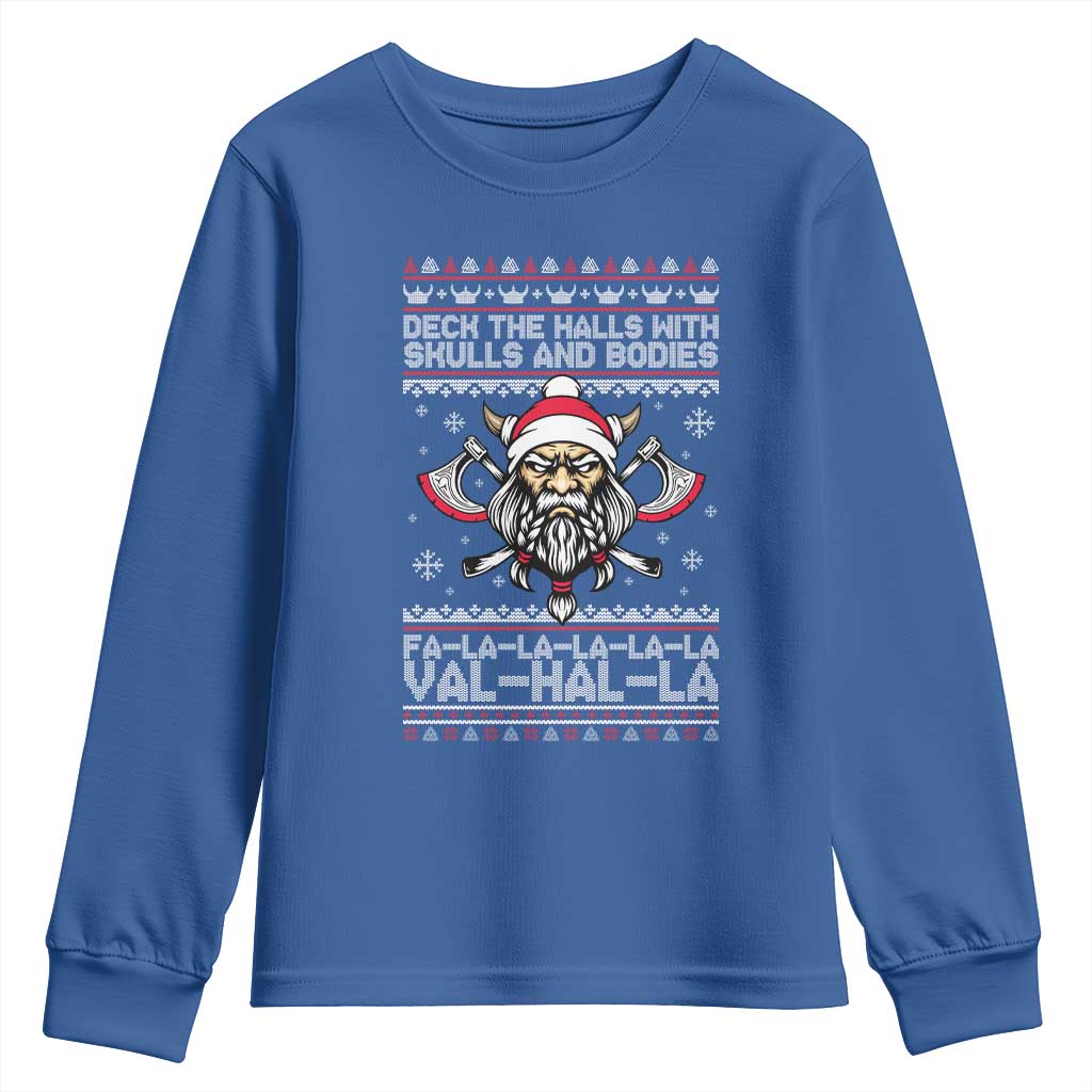 Deck The Halls With Skulls and Bodies Youth Sweatshirt Viking Christmas Fa La La Valhalla - Wonder Print Shop