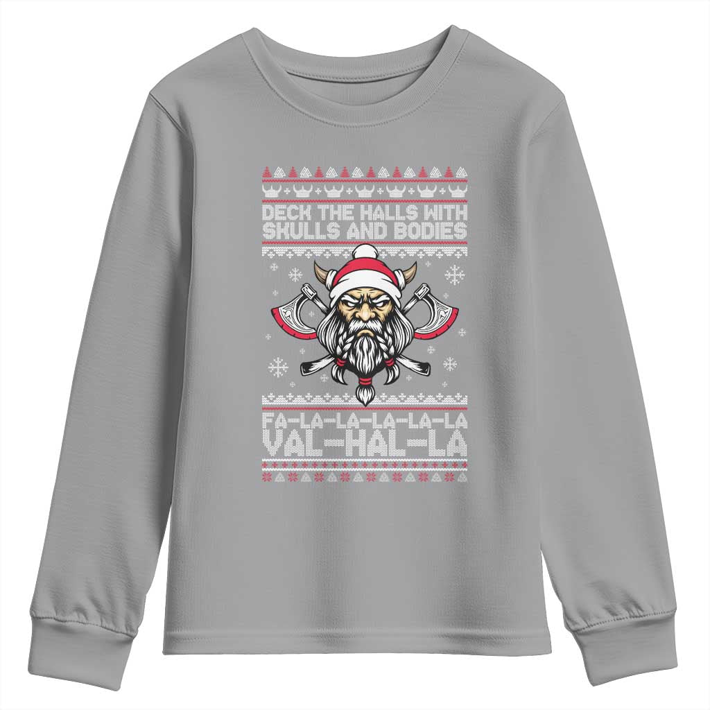 Deck The Halls With Skulls and Bodies Youth Sweatshirt Viking Christmas Fa La La Valhalla - Wonder Print Shop