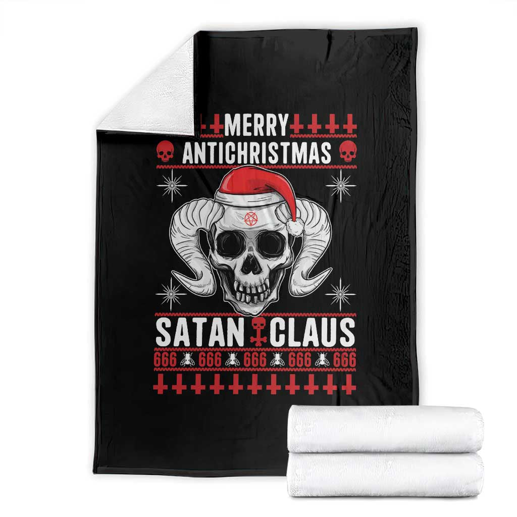 Satan Claus Skull Antichristmas Throw Blanket Dark Humor Holiday 666 Skull and Horns - Wonder Print Shop