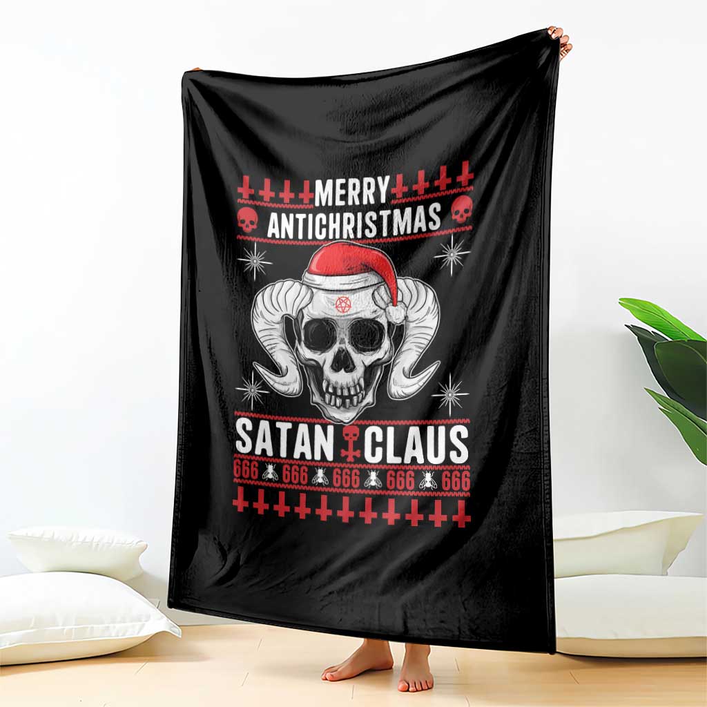 Satan Claus Skull Antichristmas Throw Blanket Dark Humor Holiday 666 Skull and Horns - Wonder Print Shop