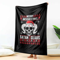 Satan Claus Skull Antichristmas Throw Blanket Dark Humor Holiday 666 Skull and Horns - Wonder Print Shop