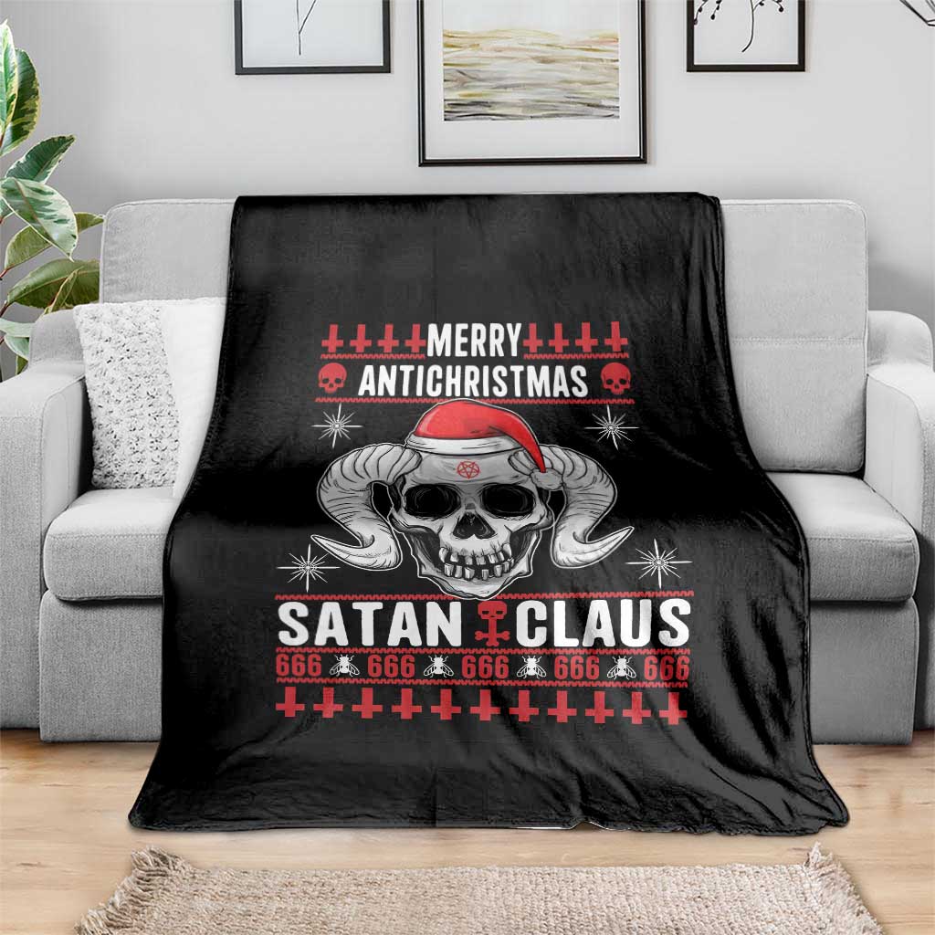 Satan Claus Skull Antichristmas Throw Blanket Dark Humor Holiday 666 Skull and Horns - Wonder Print Shop