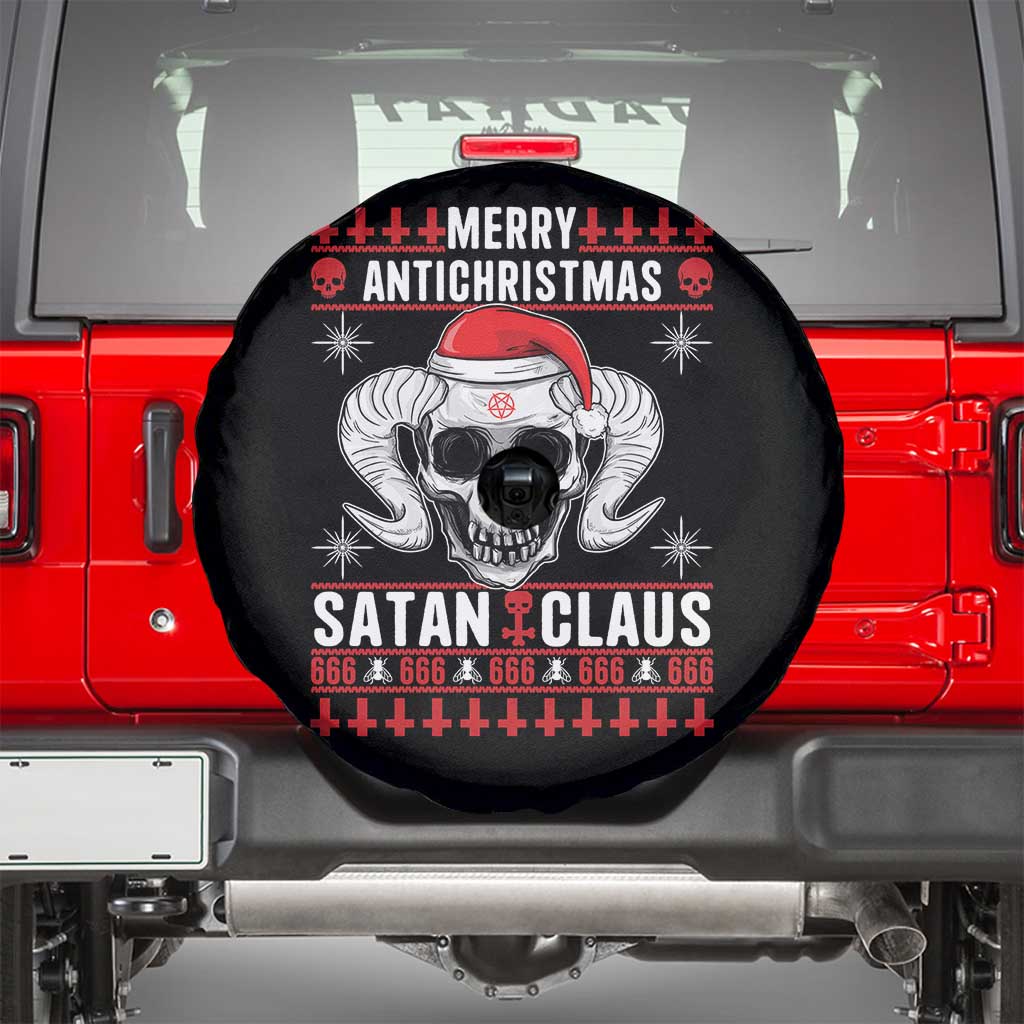Satan Claus Skull Antichristmas Spare Tire Cover Dark Humor Holiday 666 Skull and Horns - Wonder Print Shop