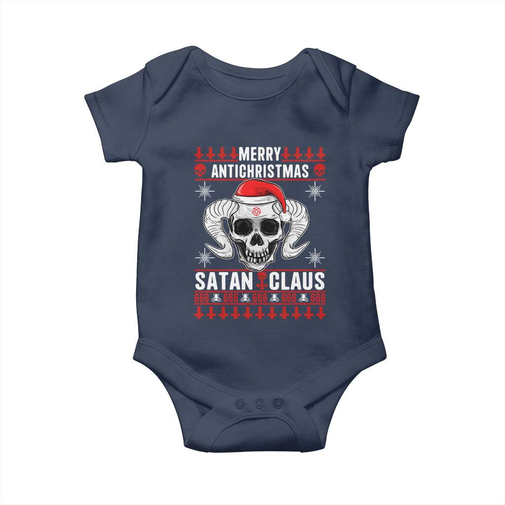 Satan Claus Skull Antichristmas Baby Onesie Dark Humor Holiday 666 Skull and Horns - Wonder Print Shop