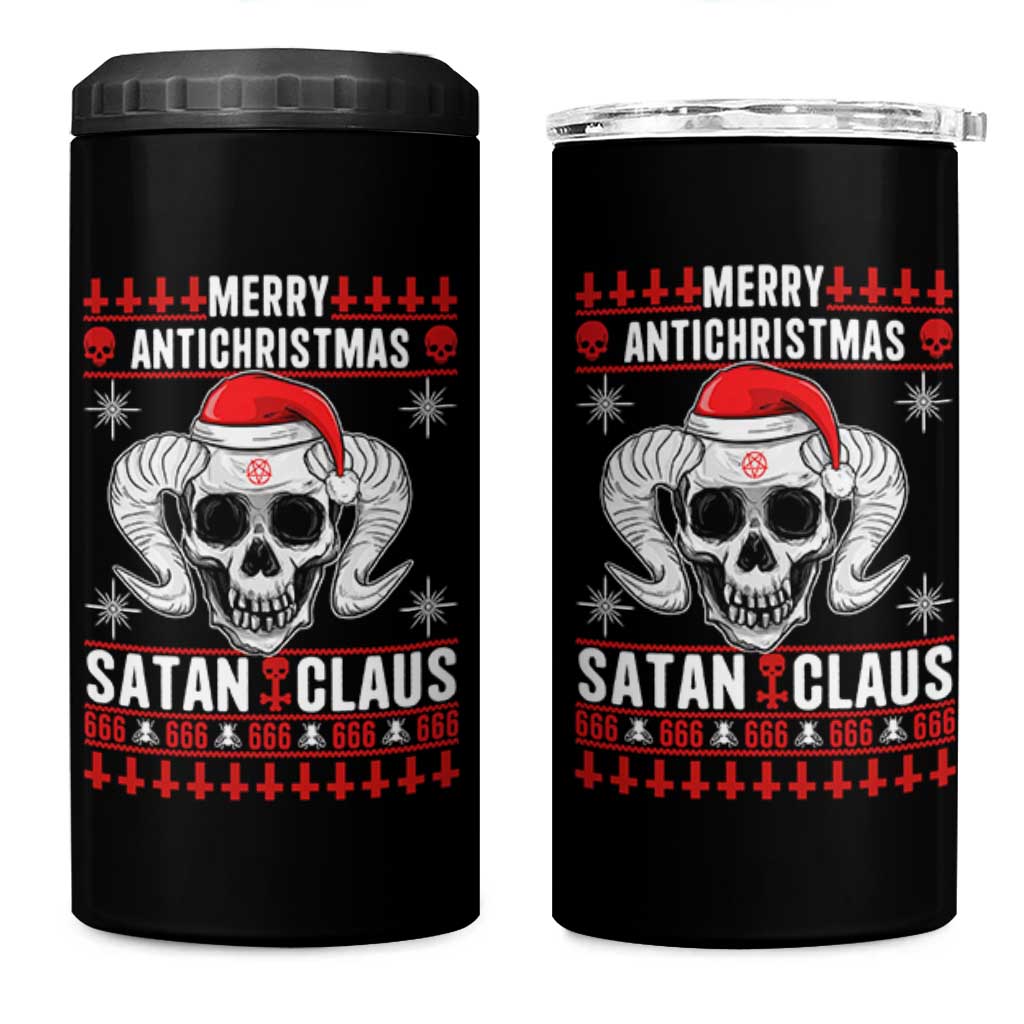 Satan Claus Skull Antichristmas 4 in 1 Can Cooler Tumbler Dark Humor Holiday 666 Skull and Horns - Wonder Print Shop