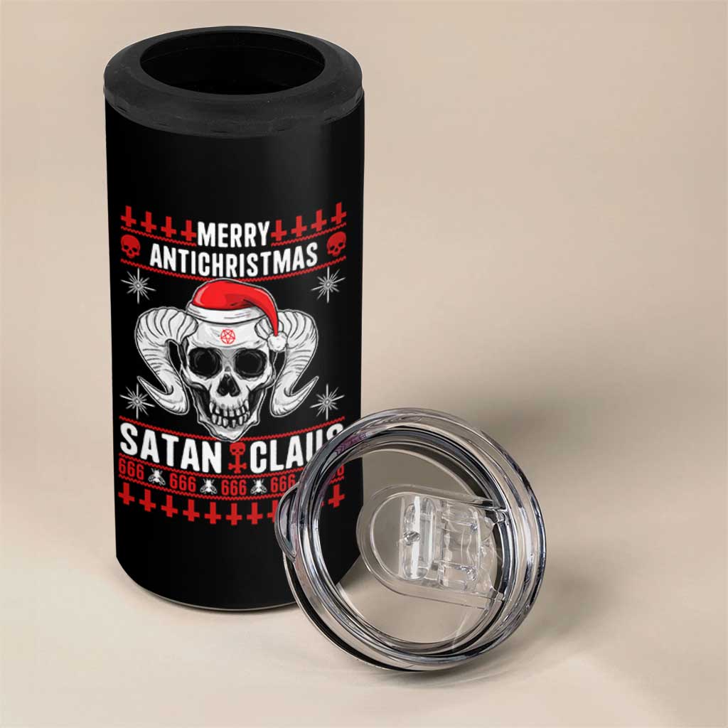 Satan Claus Skull Antichristmas 4 in 1 Can Cooler Tumbler Dark Humor Holiday 666 Skull and Horns - Wonder Print Shop