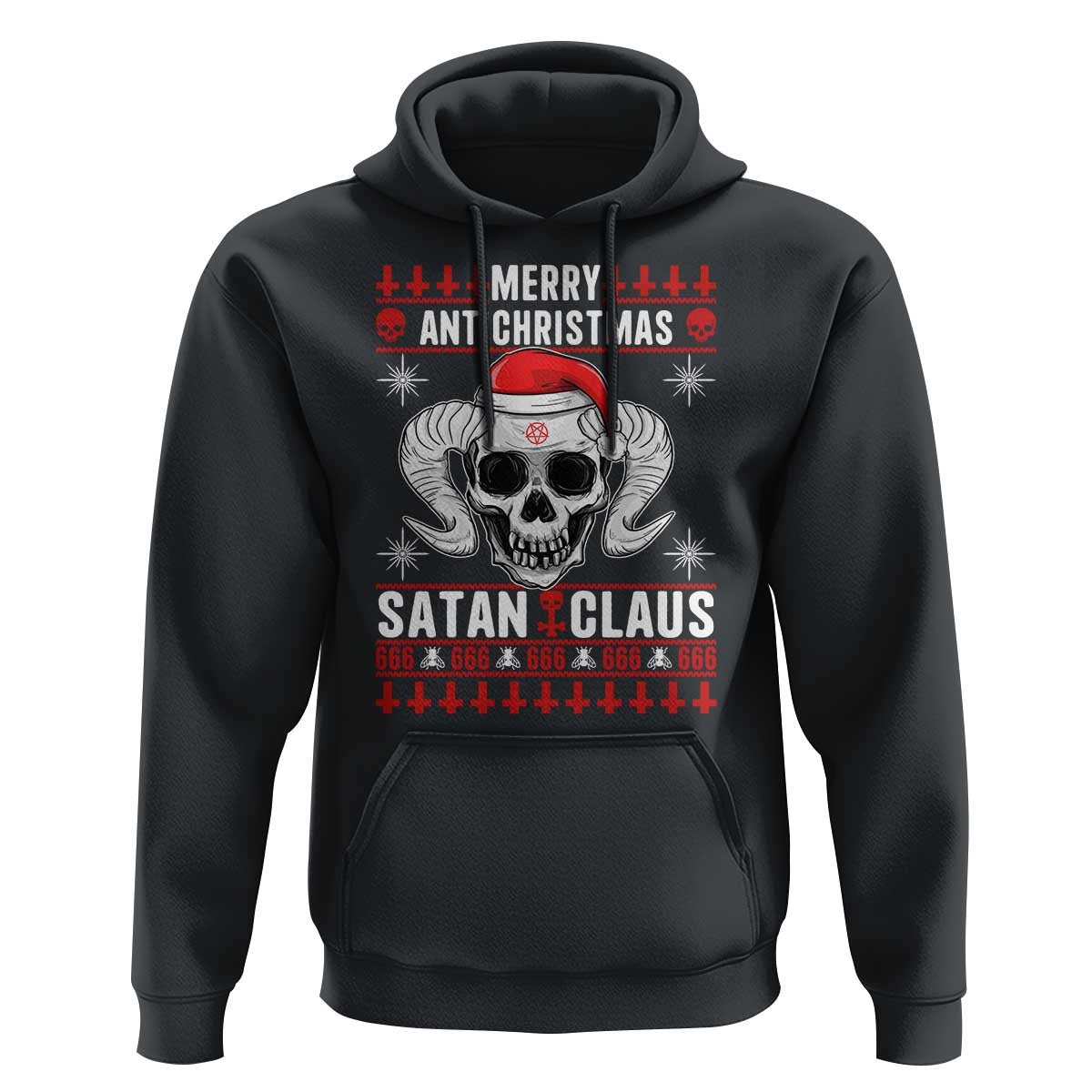 Satan Claus Skull Antichristmas Hoodie Dark Humor Holiday 666 Skull and Horns - Wonder Print Shop
