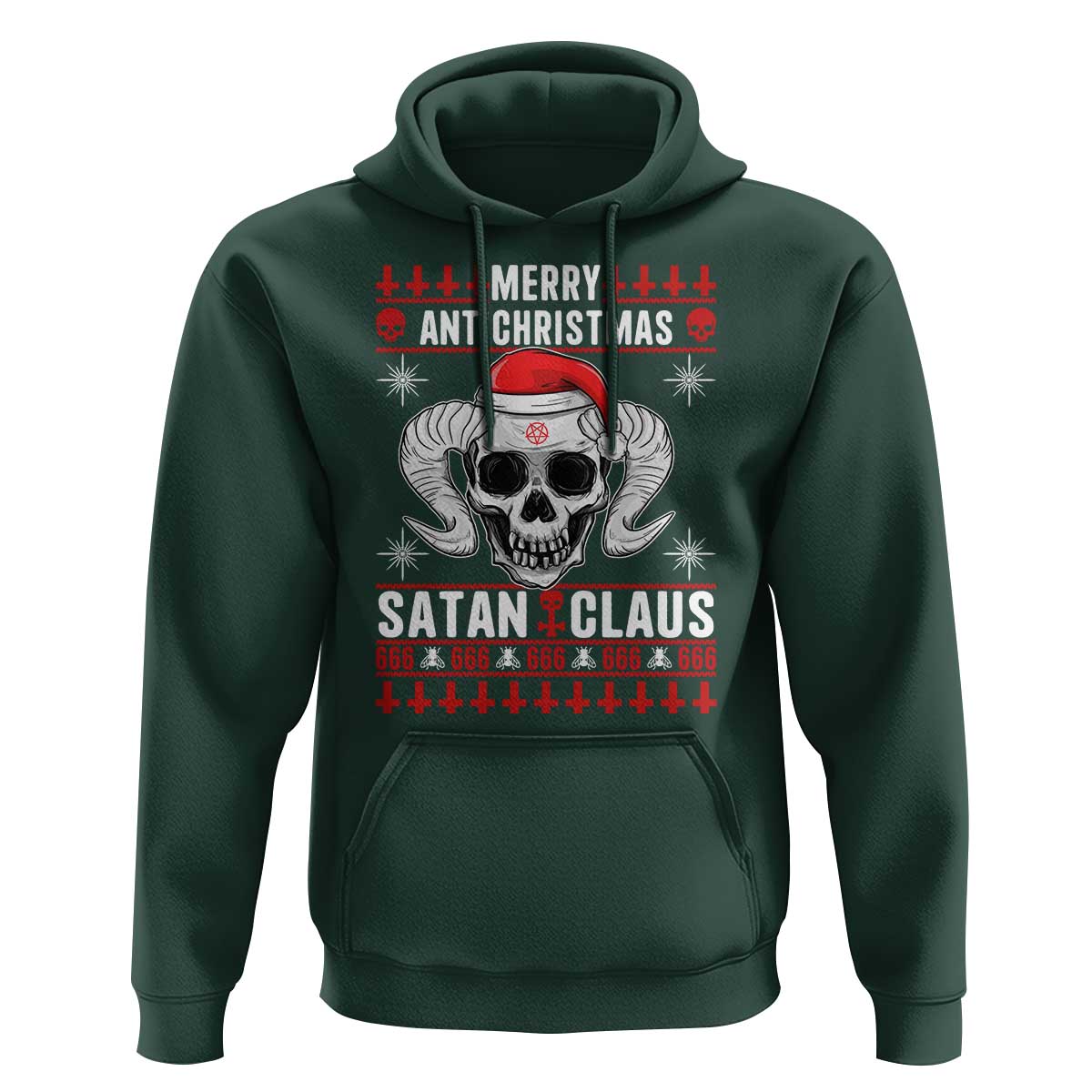 Satan Claus Skull Antichristmas Hoodie Dark Humor Holiday 666 Skull and Horns - Wonder Print Shop