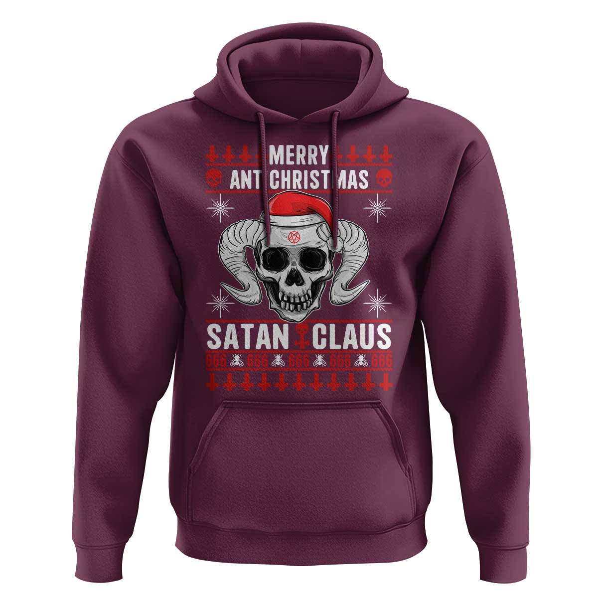 Satan Claus Skull Antichristmas Hoodie Dark Humor Holiday 666 Skull and Horns - Wonder Print Shop