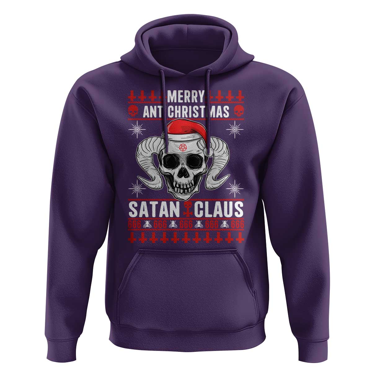 Satan Claus Skull Antichristmas Hoodie Dark Humor Holiday 666 Skull and Horns - Wonder Print Shop