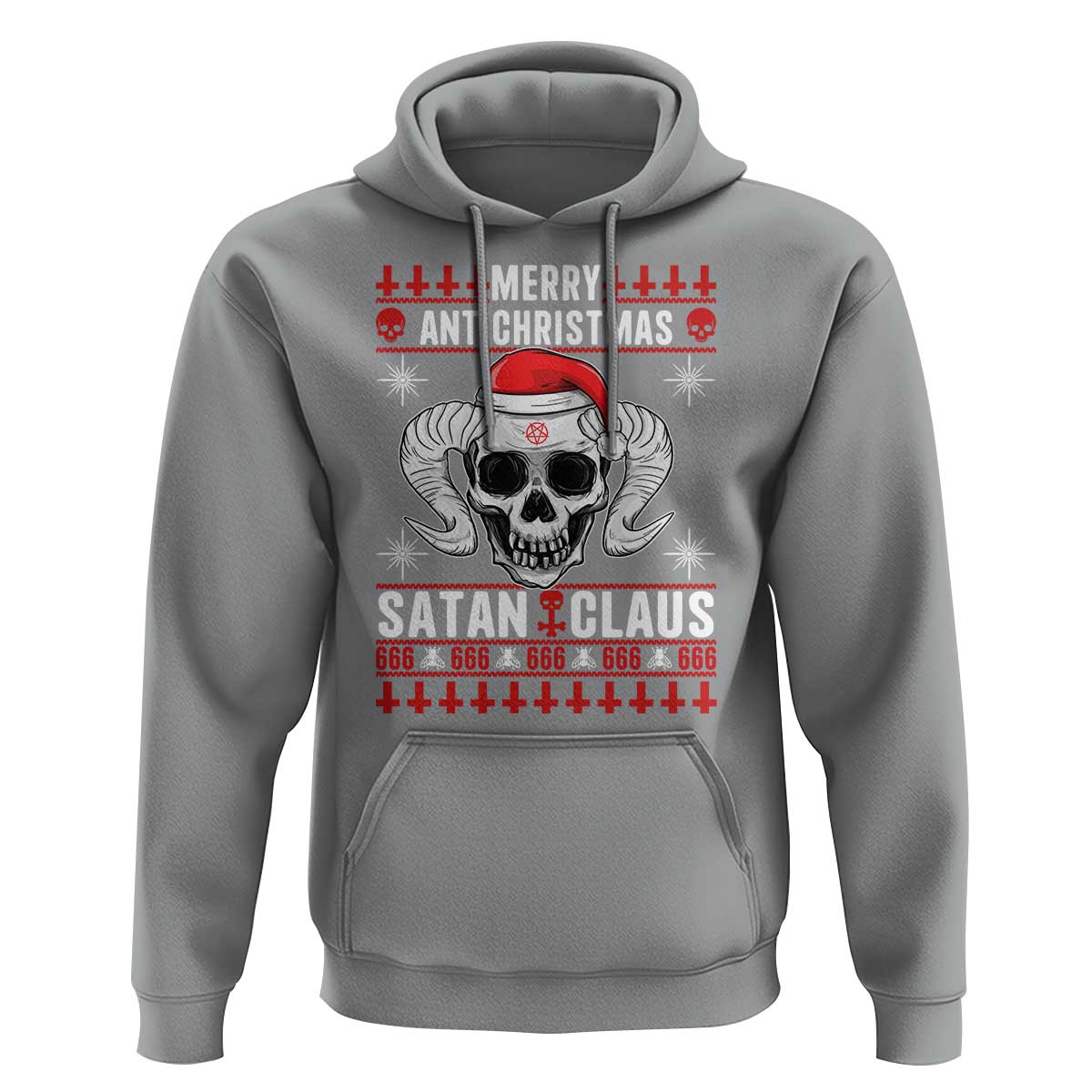 Satan Claus Skull Antichristmas Hoodie Dark Humor Holiday 666 Skull and Horns - Wonder Print Shop