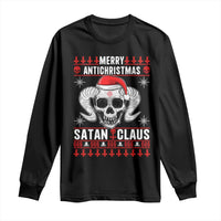 Satan Claus Skull Antichristmas Long Sleeve Shirt Dark Humor Holiday 666 Skull and Horns - Wonder Print Shop