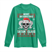 Satan Claus Skull Antichristmas Long Sleeve Shirt Dark Humor Holiday 666 Skull and Horns - Wonder Print Shop