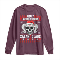 Satan Claus Skull Antichristmas Long Sleeve Shirt Dark Humor Holiday 666 Skull and Horns - Wonder Print Shop
