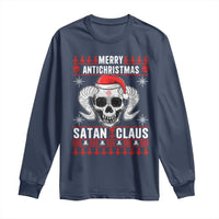 Satan Claus Skull Antichristmas Long Sleeve Shirt Dark Humor Holiday 666 Skull and Horns - Wonder Print Shop