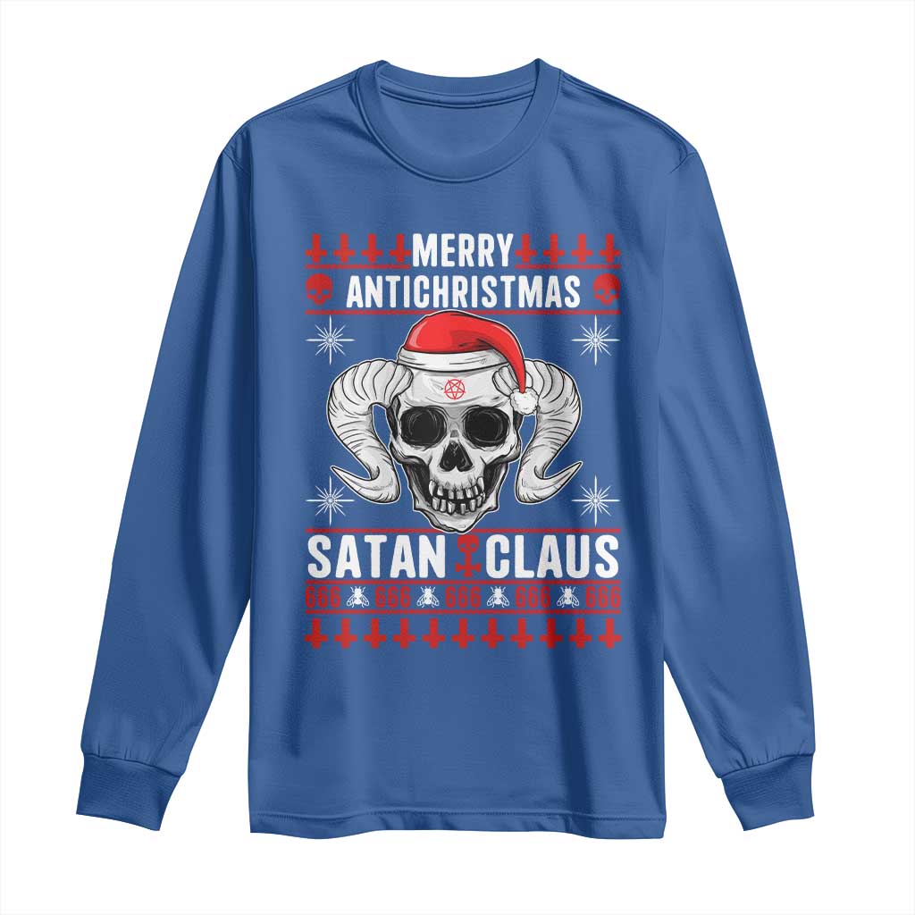Satan Claus Skull Antichristmas Long Sleeve Shirt Dark Humor Holiday 666 Skull and Horns - Wonder Print Shop