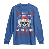 Satan Claus Skull Antichristmas Long Sleeve Shirt Dark Humor Holiday 666 Skull and Horns - Wonder Print Shop