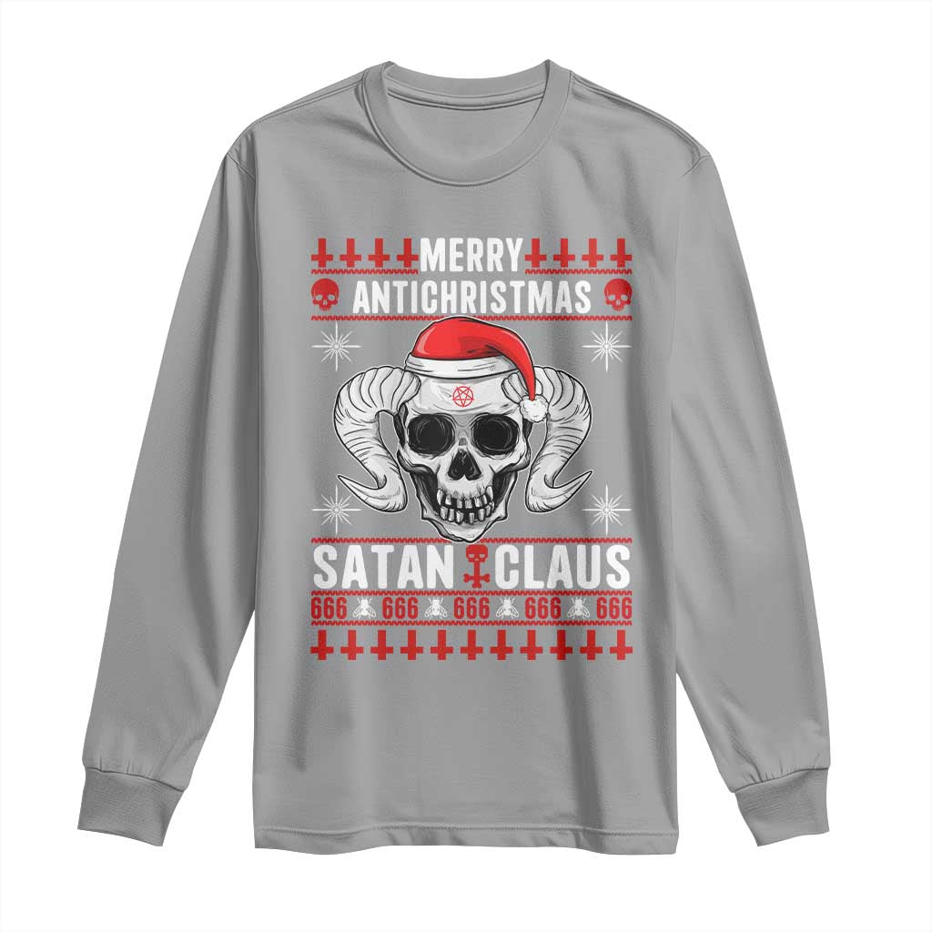 Satan Claus Skull Antichristmas Long Sleeve Shirt Dark Humor Holiday 666 Skull and Horns - Wonder Print Shop