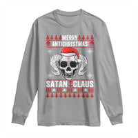Satan Claus Skull Antichristmas Long Sleeve Shirt Dark Humor Holiday 666 Skull and Horns - Wonder Print Shop
