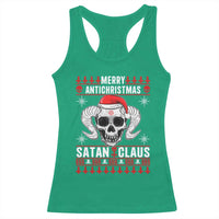 Satan Claus Skull Antichristmas Racerback Tank Top Dark Humor Holiday 666 Skull and Horns - Wonder Print Shop