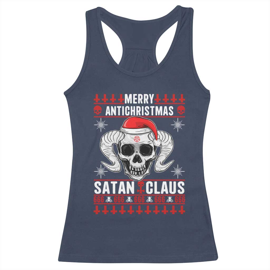 Satan Claus Skull Antichristmas Racerback Tank Top Dark Humor Holiday 666 Skull and Horns - Wonder Print Shop