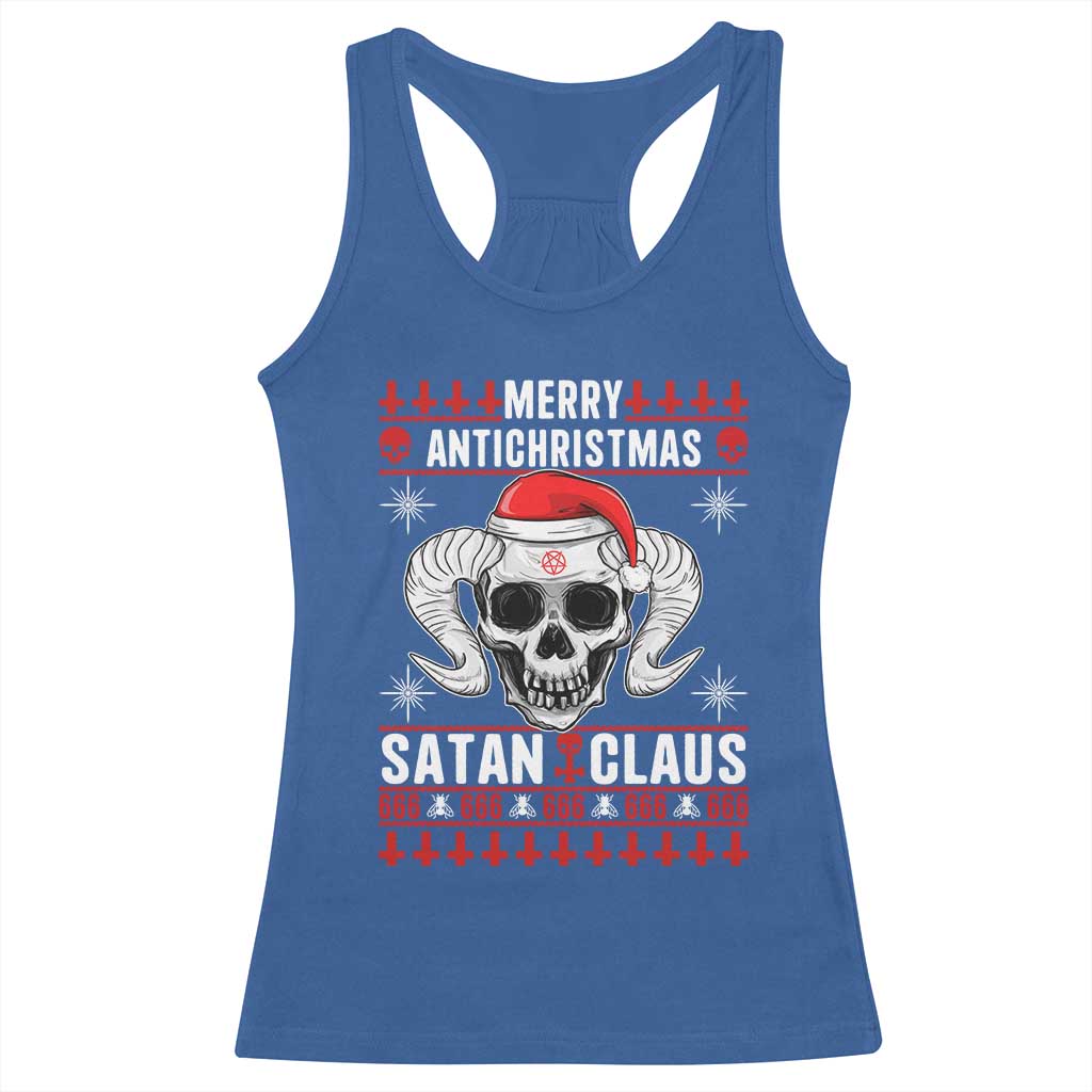 Satan Claus Skull Antichristmas Racerback Tank Top Dark Humor Holiday 666 Skull and Horns - Wonder Print Shop