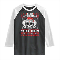 Satan Claus Skull Antichristmas Raglan Shirt Dark Humor Holiday 666 Skull and Horns - Wonder Print Shop