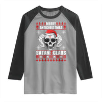 Satan Claus Skull Antichristmas Raglan Shirt Dark Humor Holiday 666 Skull and Horns - Wonder Print Shop