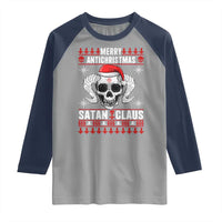 Satan Claus Skull Antichristmas Raglan Shirt Dark Humor Holiday 666 Skull and Horns - Wonder Print Shop