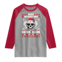 Satan Claus Skull Antichristmas Raglan Shirt Dark Humor Holiday 666 Skull and Horns - Wonder Print Shop