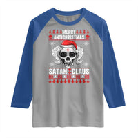Satan Claus Skull Antichristmas Raglan Shirt Dark Humor Holiday 666 Skull and Horns - Wonder Print Shop