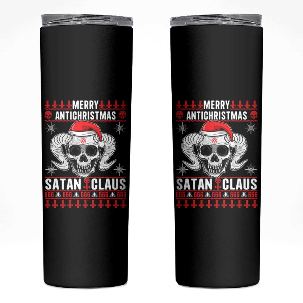Satan Claus Skull Antichristmas Skinny Tumbler Dark Humor Holiday 666 Skull and Horns - Wonder Print Shop