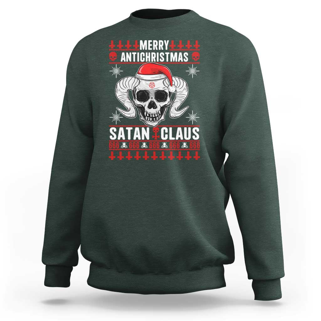 Satan Claus Skull Antichristmas Sweatshirt Dark Humor Holiday 666 Skull and Horns - Wonder Print Shop