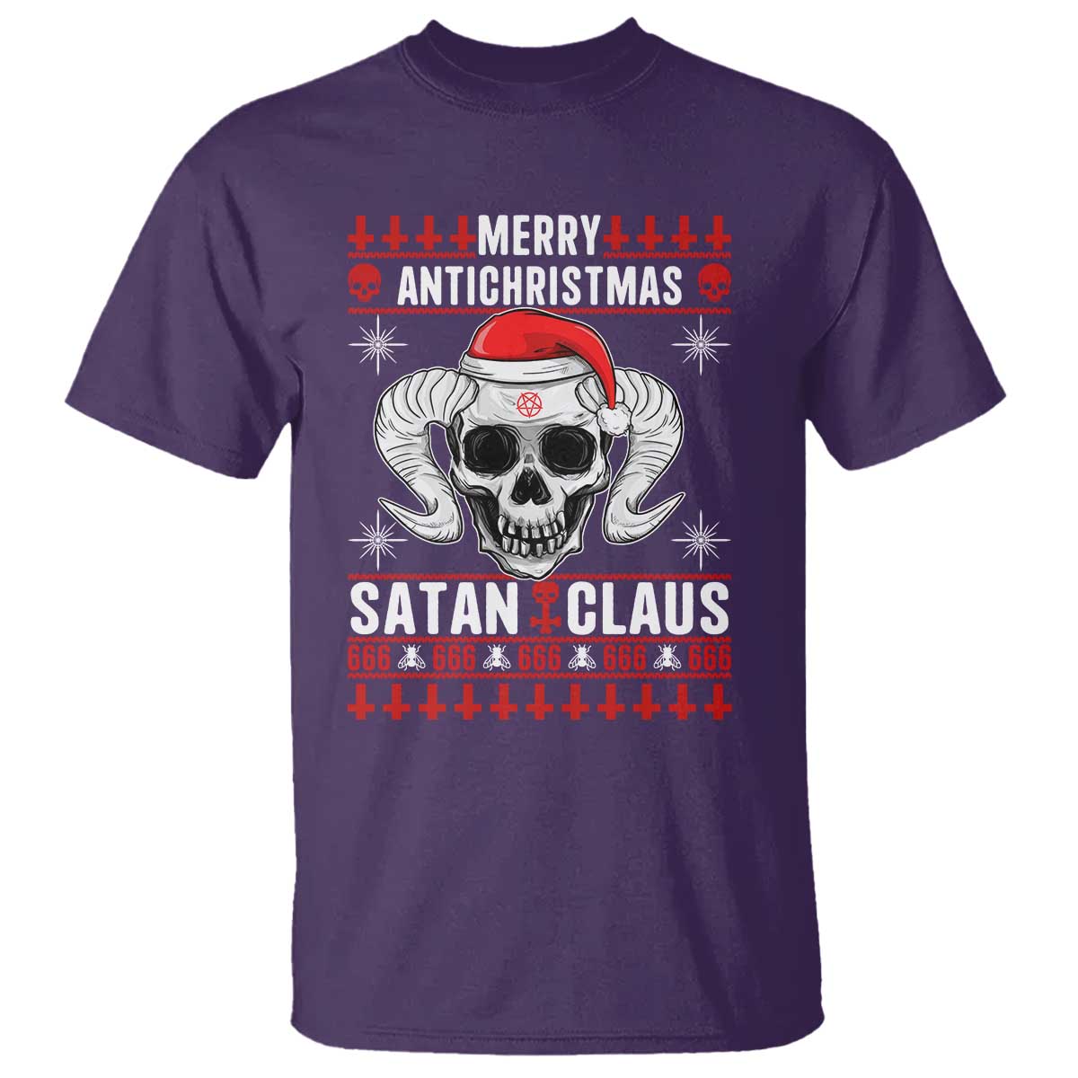 Satan Claus Skull Antichristmas T Shirt Dark Humor Holiday 666 Skull and Horns - Wonder Print Shop