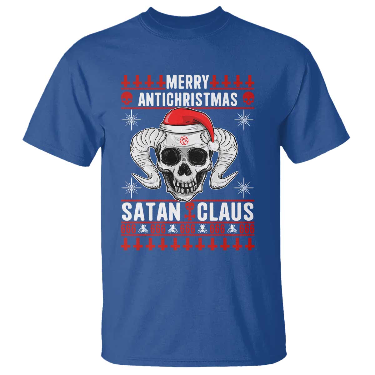 Satan Claus Skull Antichristmas T Shirt Dark Humor Holiday 666 Skull and Horns - Wonder Print Shop