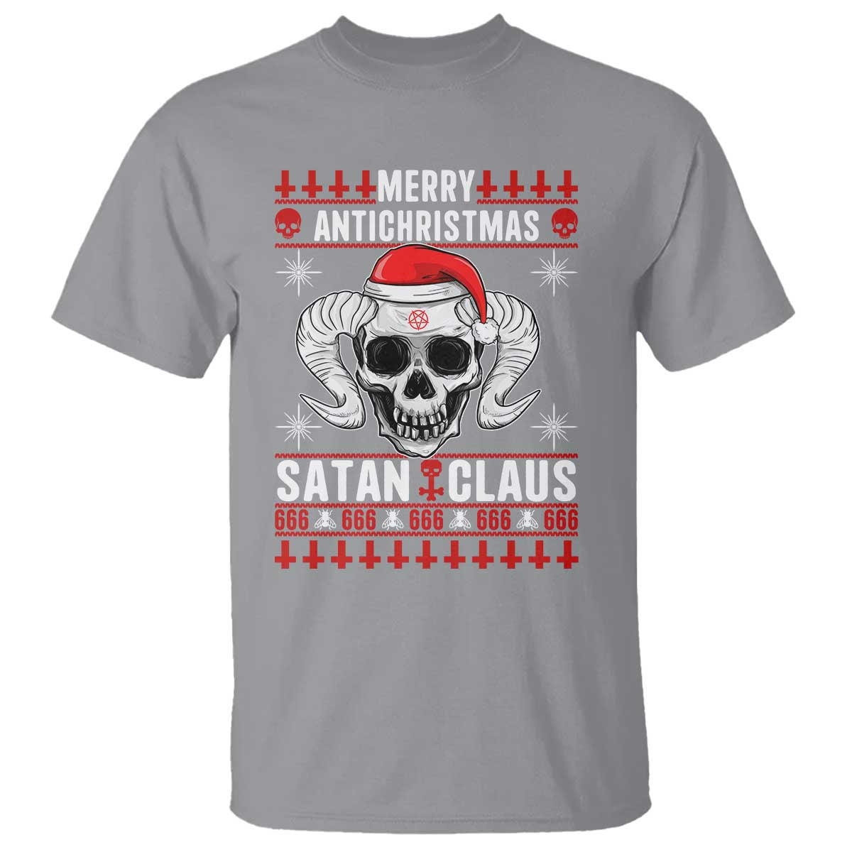 Satan Claus Skull Antichristmas T Shirt Dark Humor Holiday 666 Skull and Horns - Wonder Print Shop