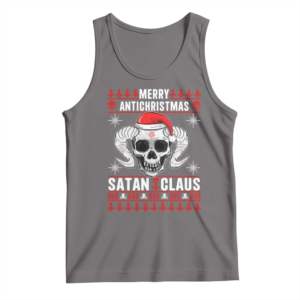 Satan Claus Skull Antichristmas Tank Top Dark Humor Holiday 666 Skull and Horns - Wonder Print Shop