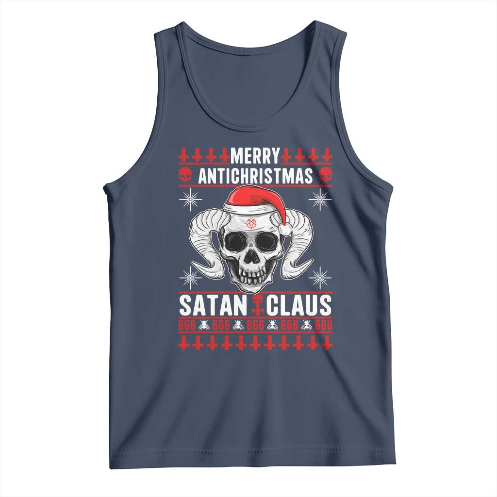 Satan Claus Skull Antichristmas Tank Top Dark Humor Holiday 666 Skull and Horns - Wonder Print Shop