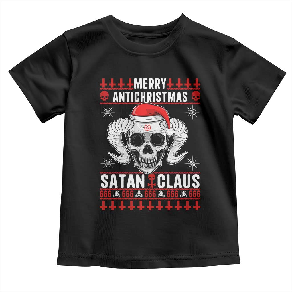 Satan Claus Skull Antichristmas Toddler T Shirt Dark Humor Holiday 666 Skull and Horns - Wonder Print Shop