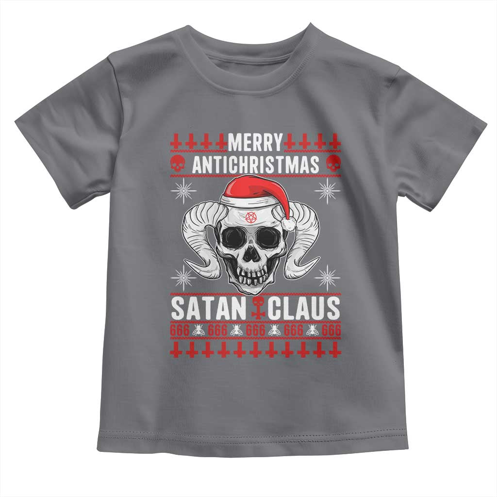 Satan Claus Skull Antichristmas Toddler T Shirt Dark Humor Holiday 666 Skull and Horns - Wonder Print Shop