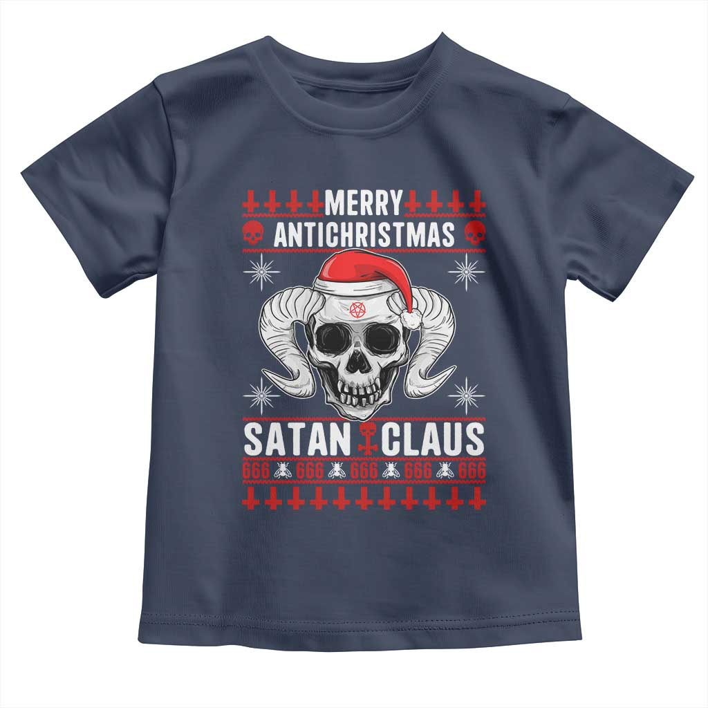 Satan Claus Skull Antichristmas Toddler T Shirt Dark Humor Holiday 666 Skull and Horns - Wonder Print Shop