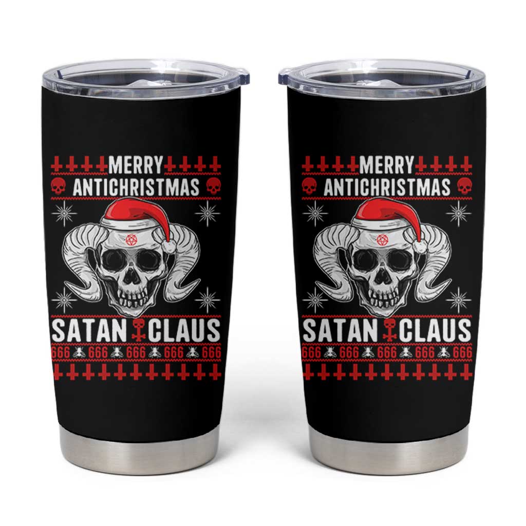 Satan Claus Skull Antichristmas Tumbler Cup Dark Humor Holiday 666 Skull and Horns - Wonder Print Shop