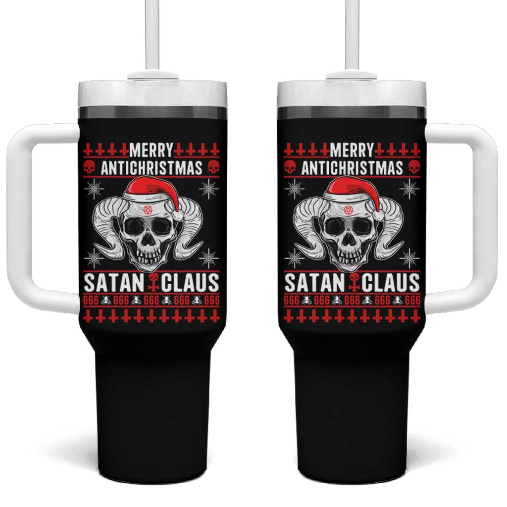 Satan Claus Skull Antichristmas Tumbler With Handle Dark Humor Holiday 666 Skull and Horns - Wonder Print Shop