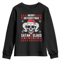 Satan Claus Skull Antichristmas Youth Sweatshirt Dark Humor Holiday 666 Skull and Horns - Wonder Print Shop