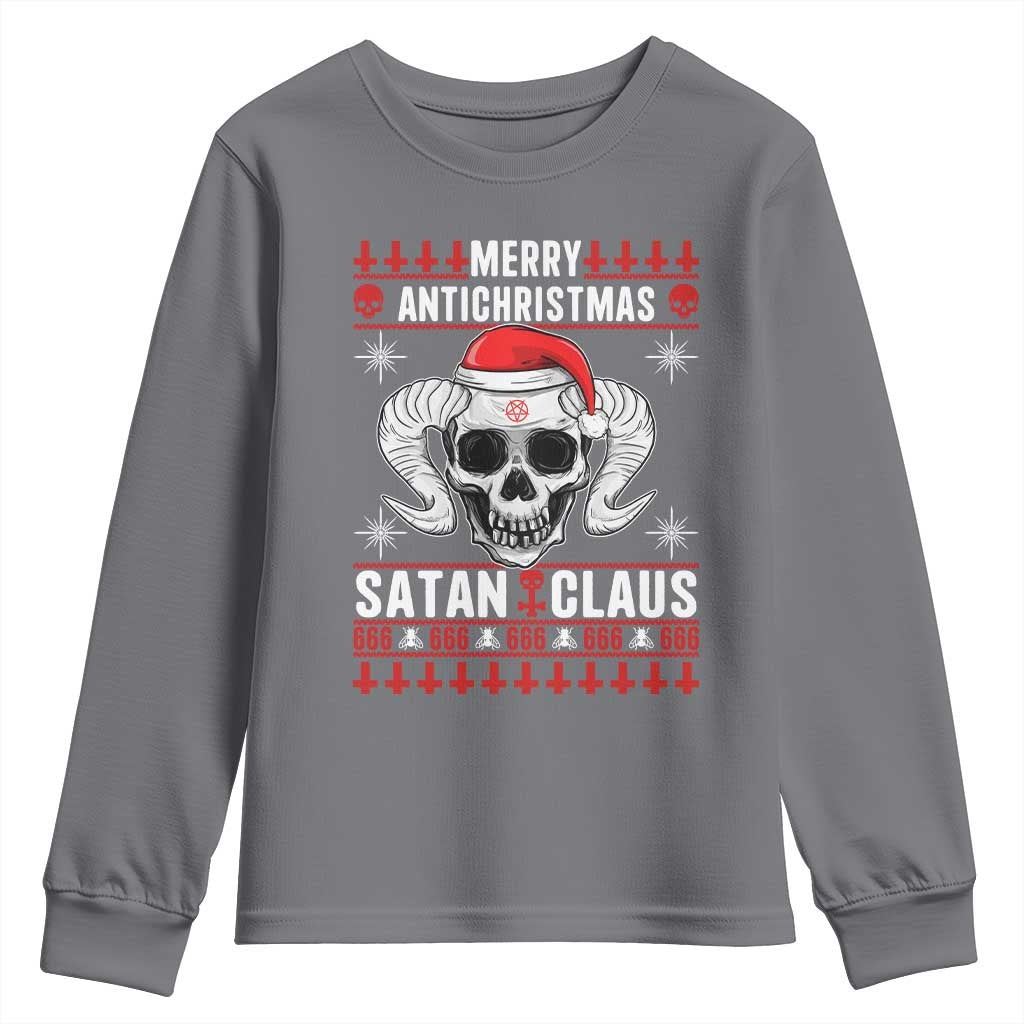 Satan Claus Skull Antichristmas Youth Sweatshirt Dark Humor Holiday 666 Skull and Horns - Wonder Print Shop