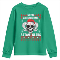 Satan Claus Skull Antichristmas Youth Sweatshirt Dark Humor Holiday 666 Skull and Horns - Wonder Print Shop